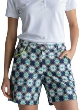 PGA TOUR Geometric Patterned Bermuda Golf Shorts in Blue/Green Size 8